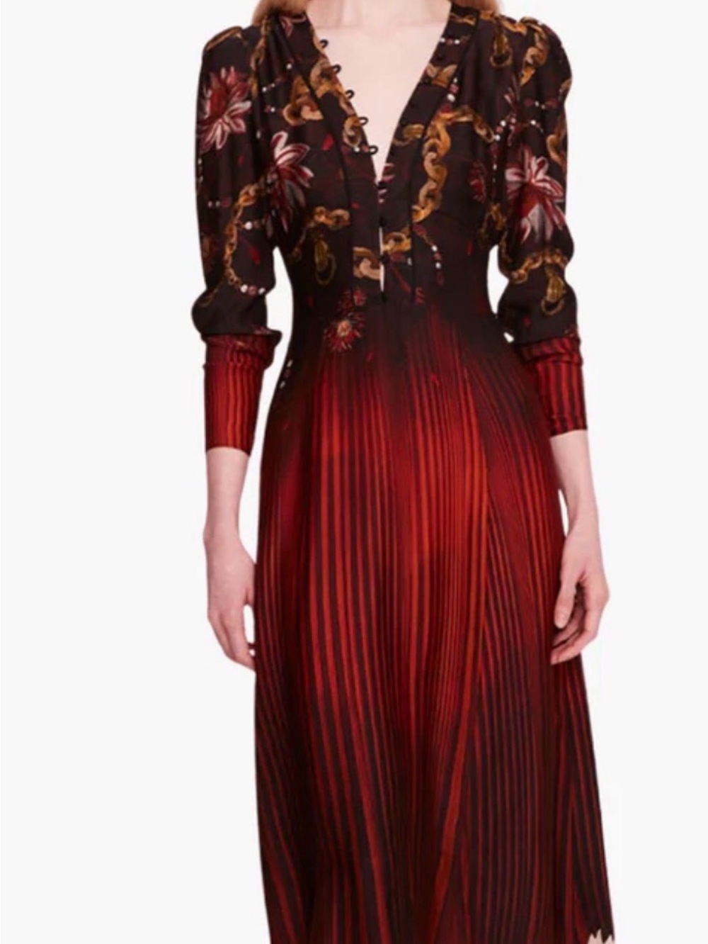 Marchesa Black Floral & red Ombre Wrap Maxi Dress